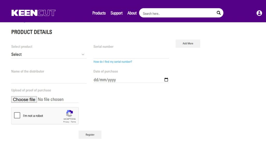 Product registration details