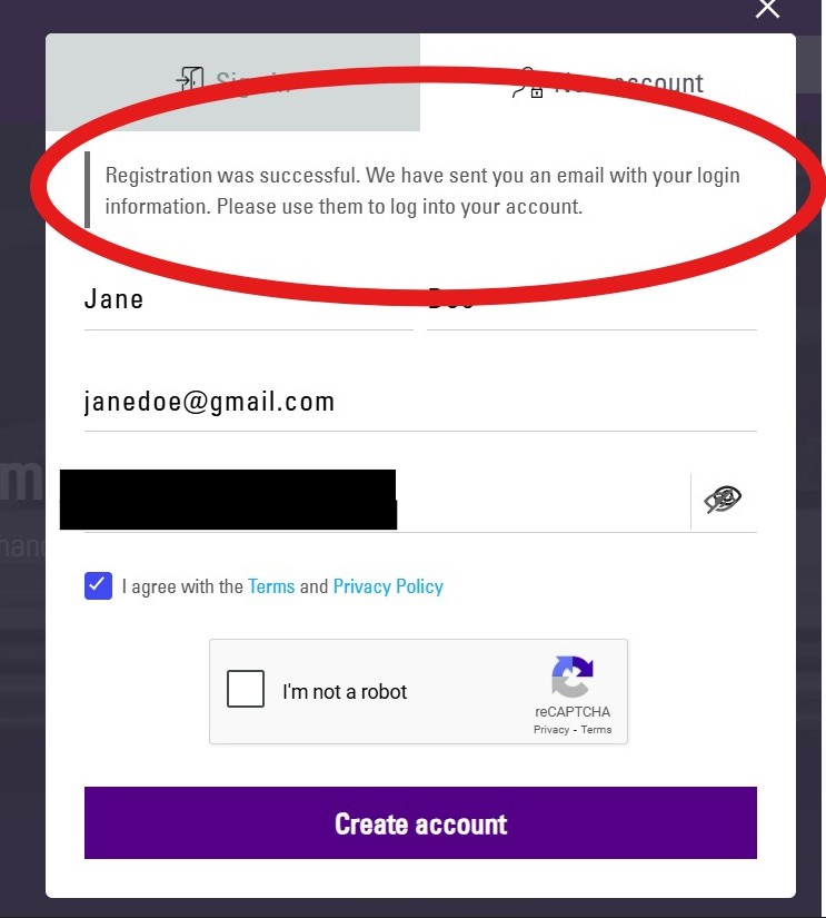 Registered new user